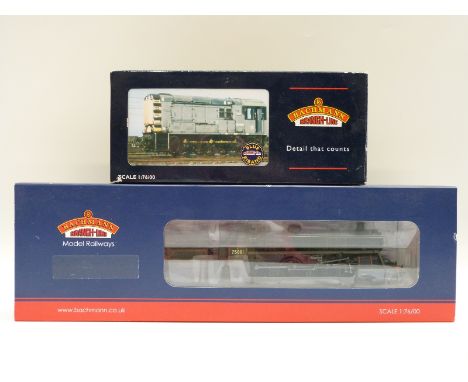 Two Bachmann 00 gauge BR locomotives 4-6-0 Standard Class 4MT 75001 30-060A and 0-6-0 08 Diesel Shunter 13365 32-100, both in