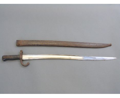 French chassepot sword bayonet marked 1868 to the 57cm blade, with metal scabbard