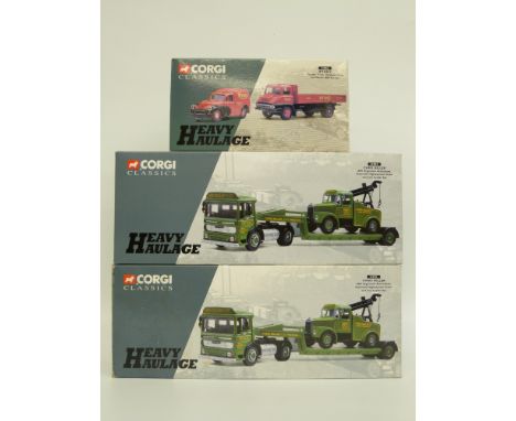 Three Corgi Classics Heavy Haulage 1:50 scale diecast model vehicles sets, two Chris Miller AEC Ergonomic Articulated Scammel