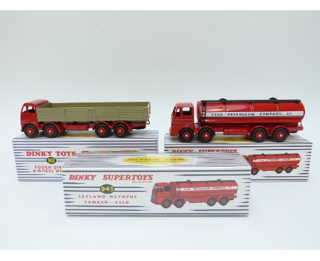 Thee Atlas Editions Dinky Toys diecast model commercial vehicles comprising two Esso Leyland Octopus Tankers 943 and Foden Di