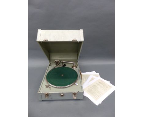 WWI Naval aluminium cased portable gramophone 'The Winston' also marked Manufacturers Portogram Radio Electrical Industries L