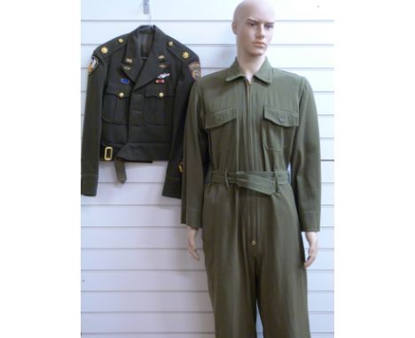 WWII USAAF officer's jacket with patch for 9th Airborne Troop Carrier together with a WWII American jump suit