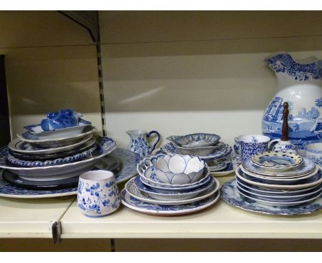 A collection of blue and white ceramics including Spode Blue Italian 