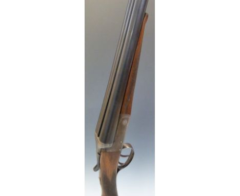 T Page Wood of Bristol 12 bore side by side shotgun with chequered grip and forend, double trigger, line engraved trigger gua