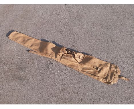 WWII Lee Enfield canvas gun slip with outer storage pocket stamped to the fastening 'MECO 1916' and with ministry broad arrow
