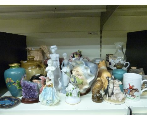 A collection of ceramics including Spode and Beswick examples along with cloisonne pieces, amethyst, cow figures, possibly Ba