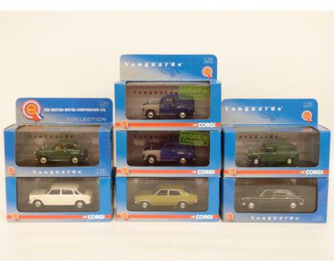 Seven Corgi Vanguards 1:43 scale limited edition diecast model BMC cars and vans, all in original boxes 