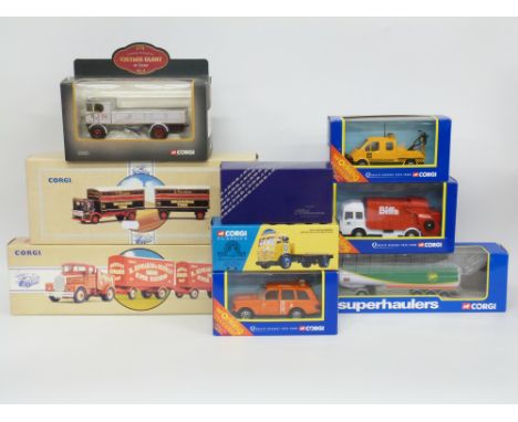 Nine Corgi diecast model commercial vehicles including Road Transport R Edwards & Sons Amusements Scammell Highwayman 97920, 