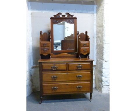 A late 19thC walnut dressing table with bevelled mirror and cast bronze / brass handles W106 x D46 x H173