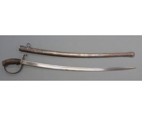 Prussian 1889 pattern trooper's cavalry sword with ribbed composite angle pistol grip, plain guard marked 53A and blade marke