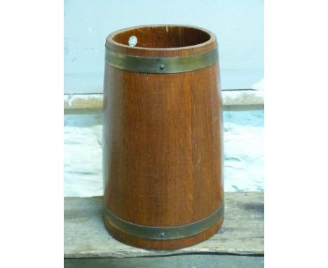 A coopered oak Lister and Co stick stand, H48.5cm, diameter 32cm 