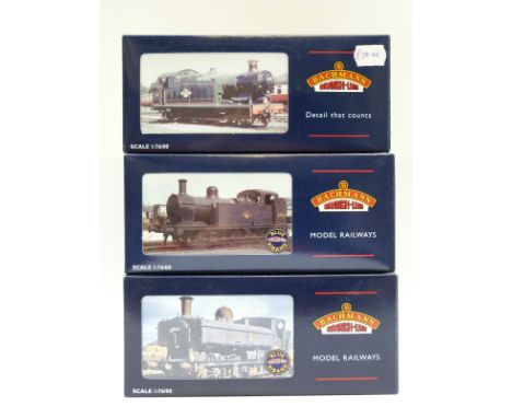 Three Bachmann 00 gauge BR tank locomotives 0-6-2 Class 56XX 5601 32-080, 0-6-0 5700 Pannier 5757 32-212 and 0-6-0 3F Fowler 