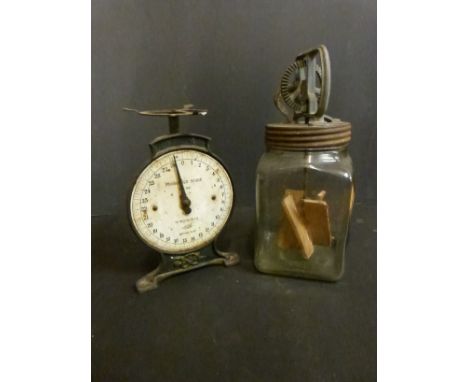 A set of scales Householdscale no 46 and a butter churn 
