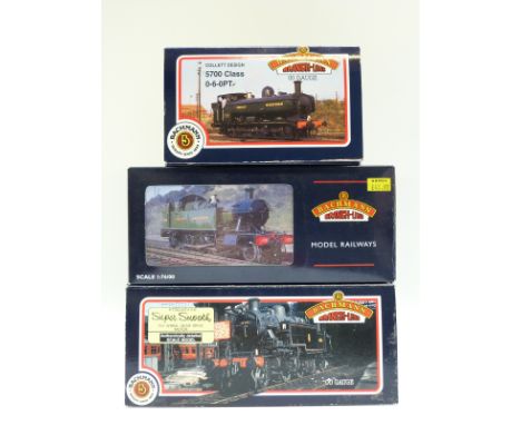 Three Bachmann 00 gauge tank locomotives 2-6-2 GWR 45 XX 4569 32-125A, 2-6-2 BR Ivatt 41250 31-451A and 0-6-0 GWR 57XX 8700 S