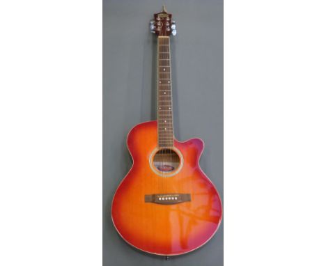 Stagg electric / acoustic guitar model no SW206CE-CS with flame / sunburst body and six steel strings