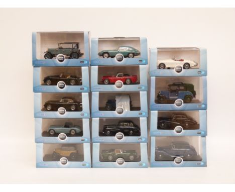 Fourteen Oxford Automobile Company 1:43 scale diecast model cars, all in original boxes