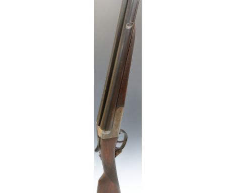 AYA Yeoman 12 bore side by side shotgun with chequered grip and forend, double trigger, raised rib, raised foresight and name