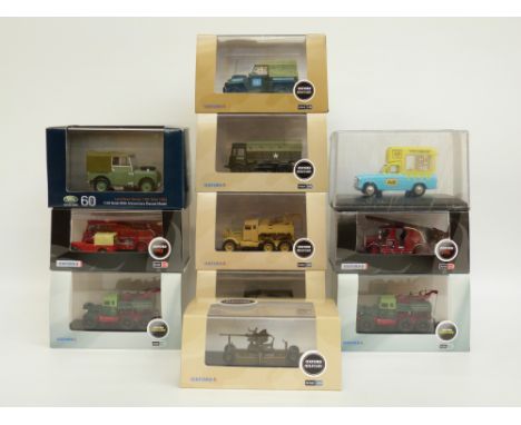 Eleven Oxford Military, Haulage, Fire, Ice Cream and Land Rover 1:76 scale diecast model vehicles, all in original boxes 