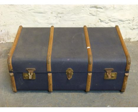An ash bound trunk W83cm, further vintage cases and trunks 