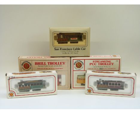 Five Bachmann H0/00 gauge Cable Cars and Trollies 60530, 60531,60542, 62946 and Brill Trolley, all in original boxes