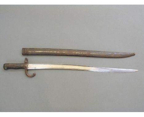 French 1868 chassepot sword bayonet marked 70866 to hilt, blade length 57cm, with metal scabbard