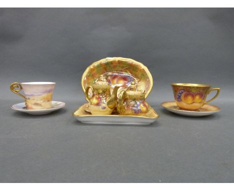 A group of ERB Ceramics (Ernest Roy Booth, ex Royal Worcester artist) with painted fruit decoration including a miniature tea