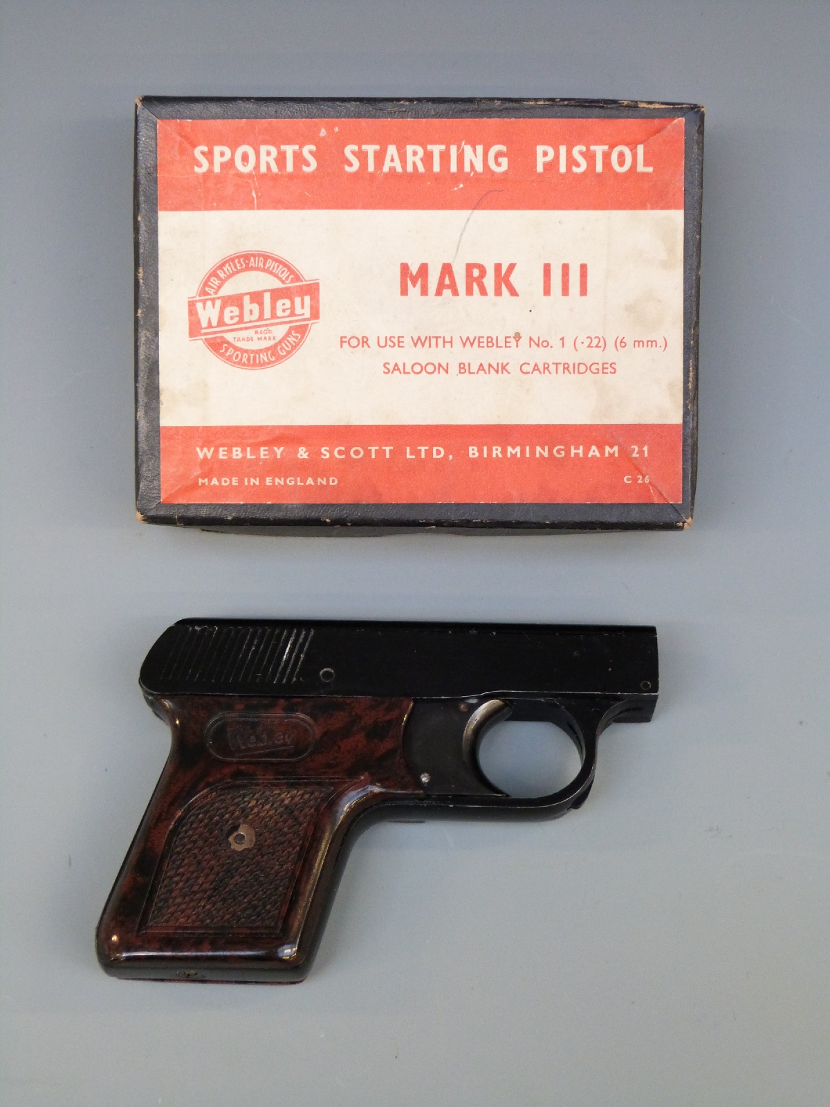 ley & Scott sports starting pistol Mark III .22, in original box
