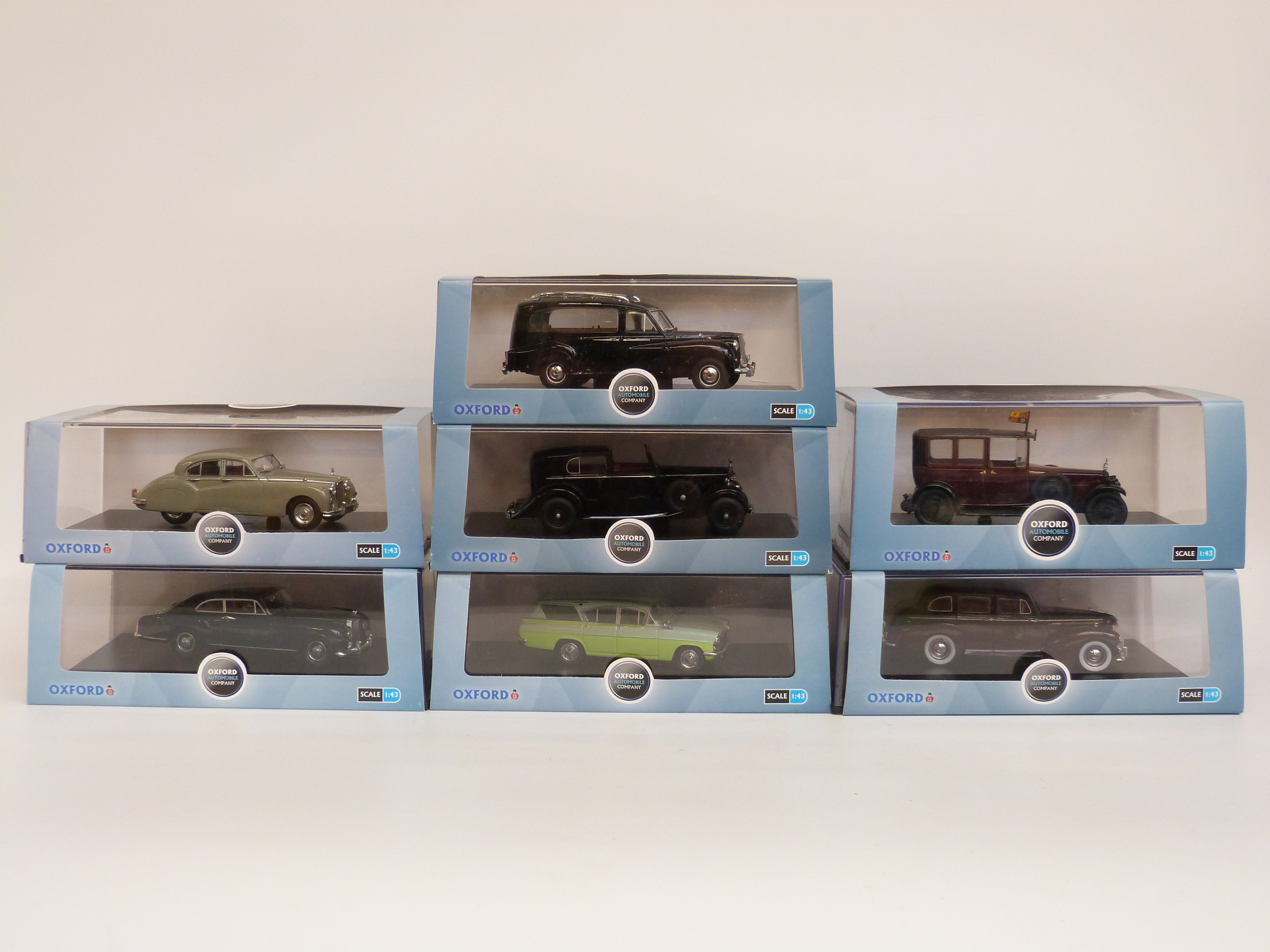 Seven Oxford Automobile Company 1:43 scale diecast model cars, all in ...