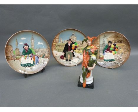 Royal Doulton plates and a Jester figure