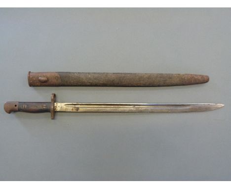 British Army 1907 pattern Wilkinson bayonet and scabbard for Enfield rifle, with crown and 1907 marked to the 43cm blade