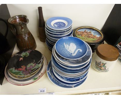 Scandinavian and Bavarian blue and white plates including Delft and Royal Copenhagen Christmas plates c1970's, coloured Europ