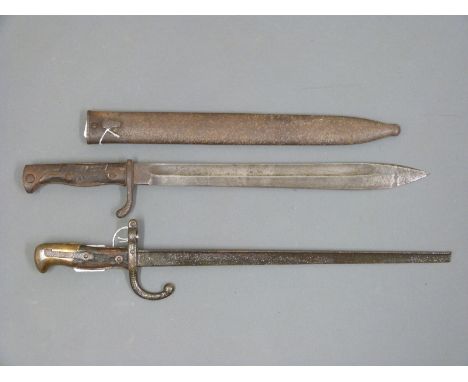 WWI German bayonet marked Rich A Herder Solingen to 36cm blade with steel scabbard together with hooked quillion example