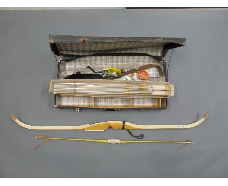 Border Bows bow, a Jaques bow, a set of Lynx Alloy target arrows in original box and a bow and arrow travel case 