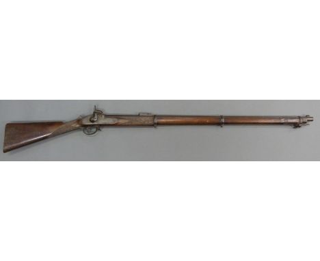 London Armoury Company Enfield three band percussion hammer action rifle with lock stamped with crown over VR cypher and 1862