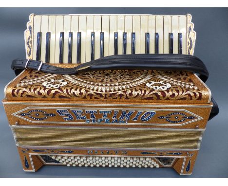 Settimio Soprani 80 bass c1930 piano accordion in very decorative gold glitter and diamante finish, refurbished with all new 