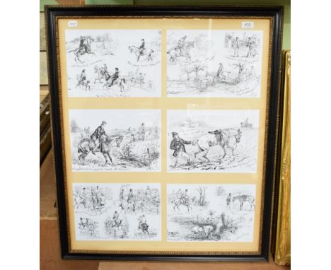 Hogarth type frame containing six hunting pictures 