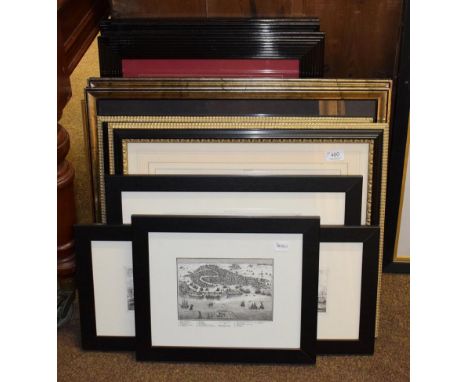 Twelve assorted framed modern decorative prints including architectural, porcelain etc