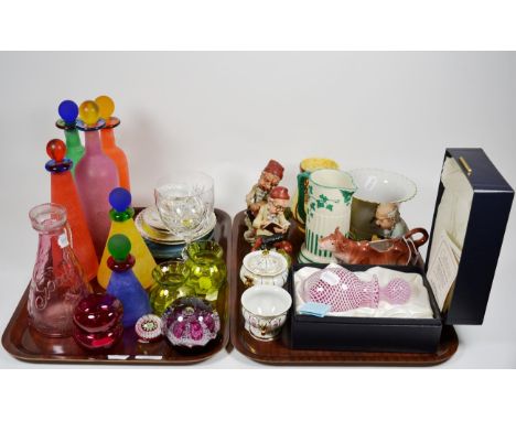 A boxed Caithness Enchante perfume flask; a Caithness paperweight: six signed Italian coloured glass bottles and stoppers; wi