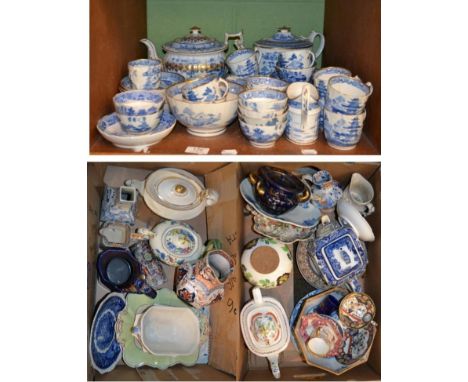 Assorted decorative 19th century and later pottery and ceramics, including Miles Mason and other blue and white tea bowls and