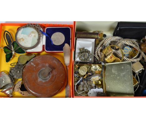 An Art Deco cocktail watch; quantity of assorted costume jewellery; miniature portrait; bookmark etc