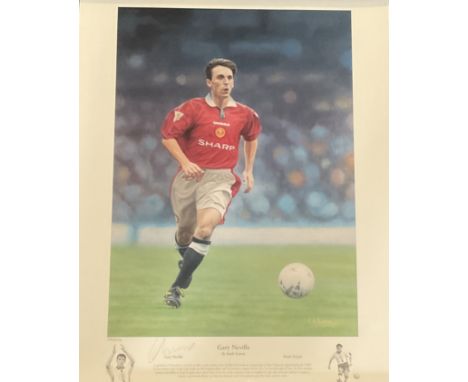 Football. Man Utd Legend Gary Neville Signed Keith Fearon Colour Print Measuring 24 x 18 inches overall. Signed in pencil. Li