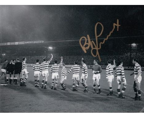 Autographed Bobby Lennox 8 X 6 Photo: B/W, Depicting Celtic Players Including Bobby Lennox Waving To The Crowd Prior To A Han