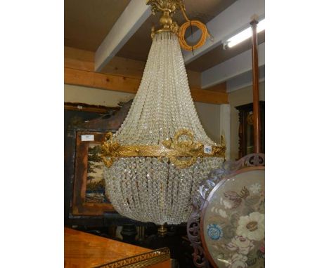 A large brass and glass basket chandelier, COLLECT ONLY.Approximately 105 x 55cm