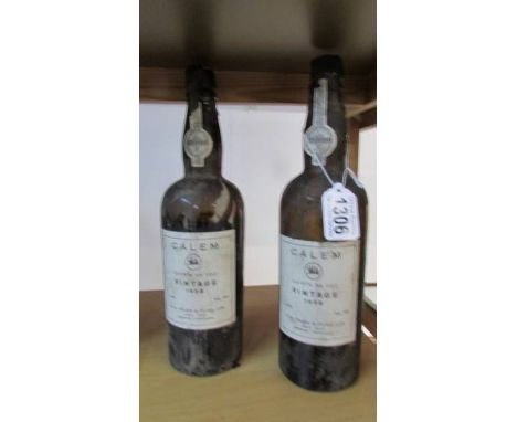 Two bottles of Calem vintage 1958, some seepage in one bottle.