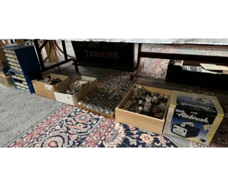 An Airbrush compressor &amp; A quantity of model paint / acrylic etc