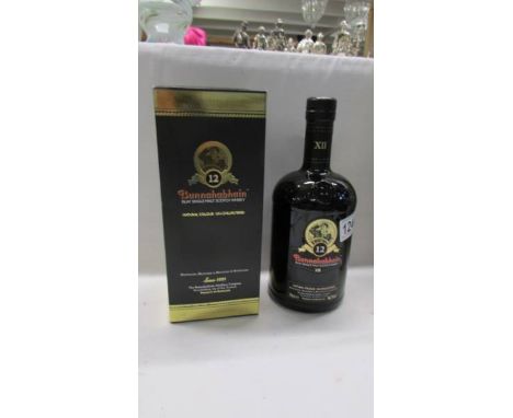 A boxed Bunnahabhain 12 year single malt scotch whisky. 