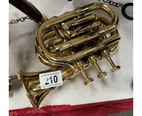 A brass cornet, no mouth piece