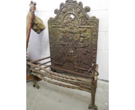 An old cast iron fire grate with fire back, COLLECT ONLY. 