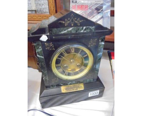 A 19th century black slate marble mantel clock. COLLECT ONLY. 