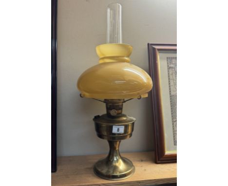 A vintage brass Aladdin paraffin lamp with large mushroom glass shade